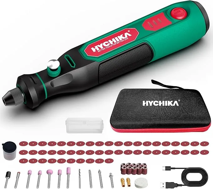 HYCHIKA 3,6V Mini Amoladora Eléctrica Bateria，Con 77 Accesorios para Taladrar, Lijar, Pulir, Grabar，Mini Taladro Eléctrica con Velocidad Ajustable y Carga Tipo-C，Herramienta Rotativa Ideal para DIY