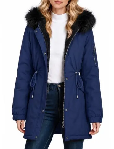 Tuopuda Abrigo Parka Mujer Largo con CapuchaAbrigo Gruesa Chaqueta de invierno cálidoa Prueba de Viento(Armada,S)
