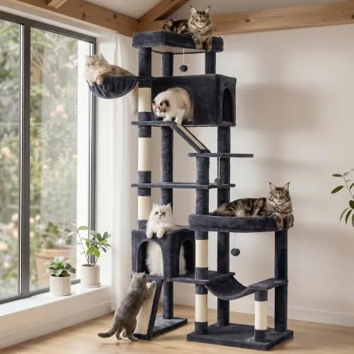 Feandrea Árbol para Gatos XXL, Torre con Postes de Sisal, 105 x 45 x 202 cm
