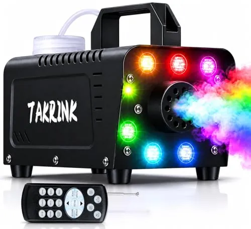 TAKRINK Máquina de Humo 900W Automática, 8 LED RGB, Mando Inalámbrico