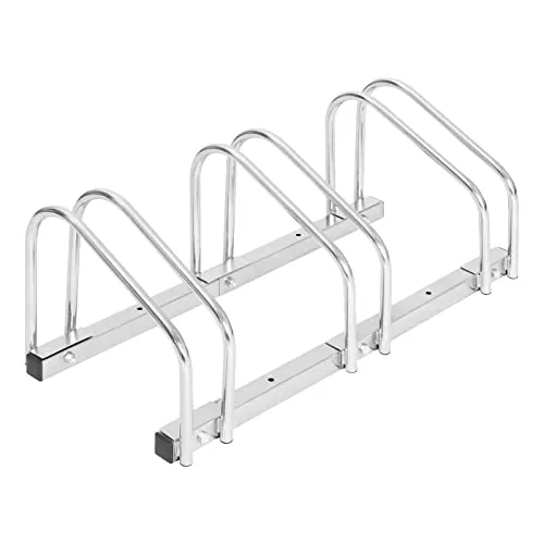 WOLTU Soporte para Aparcar 3 Bicicletas, Aparcamiento para Bicis, Fácil Montaje en Suelo y Pared, Uso Interior y Exterior, Garaje y Jardín, Hierro Galvanizado Antioxidación
