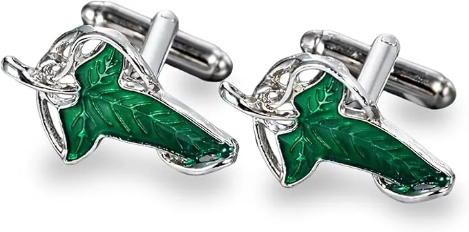 Gemelos de Camisa Hoja de Lorien Hoja Élfica, Regalo para el Padrino, Gemelos Frikis para Bodas y Eventos, 1,6 x 2,7 cm