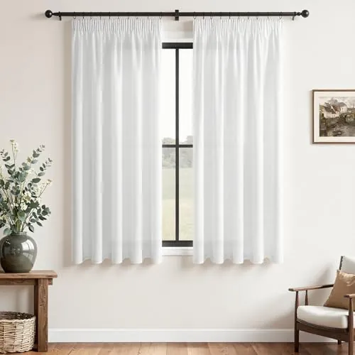 CUTEWIND Cortinas Lino Blanco Cortinas Blancas Salon 2 Piezas con Cinta Fruncidora 140cm de Ancho y 145cm de Largo, Translucide Modernas Decorativas para Habitacion Infantil