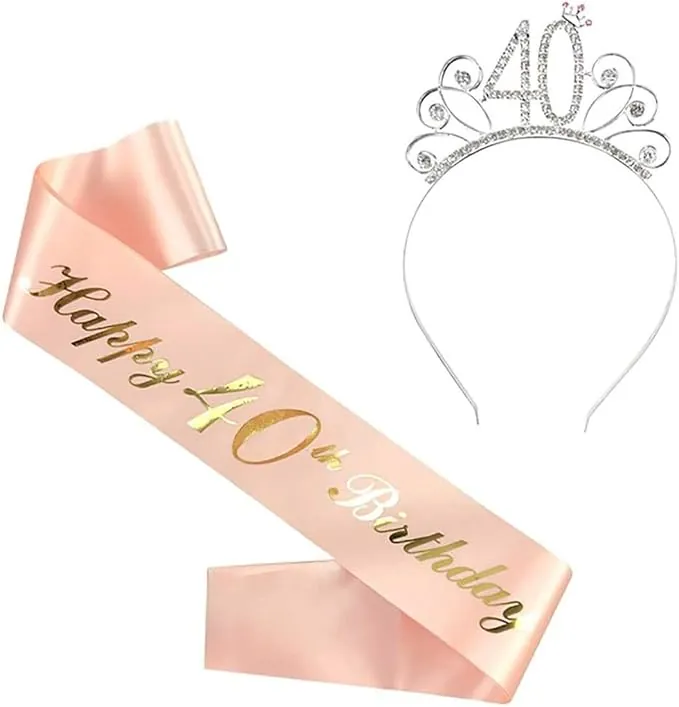 ZKGYUS 40 Años Corona y Faja, Feliz 40 Años Corona Tiara y Faja, Decoración de Fiesta de Cumpleaños para Mujer