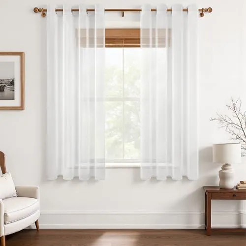 MRTREES Cortina para Ventana Dormitorio Translúcidas Visillos Paneles para Ventanas Sala para Niños Sala Comedor 2 Piezas 117×167cm Blanco