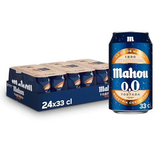 Mahou 0,0 Tostada, Pack de 24 Latas x 33 cl, Cerveza Lager Refrescante, Ligera y Suave, Sabor Auténtico, Cerveza 0.0% Vol Alcohol