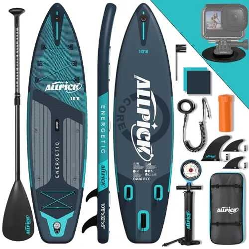 ALLPICK Tabla Paddle Surf Hinchable, Stand Up Paddle Board Sup, Tabla Padel Surf 320 cm, Soporte Universal para Cámara, Paleta Ajustable, Principiantes y Avanzados 200kg Vert