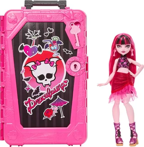 Monster High Skulltimate Secrets Draculaura Muñeca | Destino: Muñeca vampiro Oasis Gore-geous con maleta y más de 19 sorpresas como ropa, JDR50
