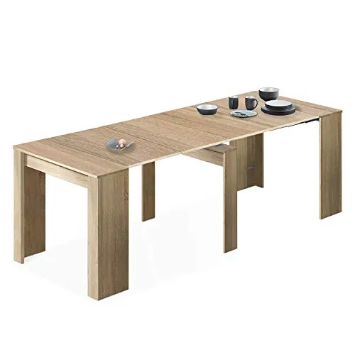 Habitdesign – Mesa Extensible para Comedor, Mesa Ampliable para Salón o Cocina - 5 Posiciones y hasta 10 Comensales - Roble Canadian - 50-235x90x78 cm - Modelo Consola