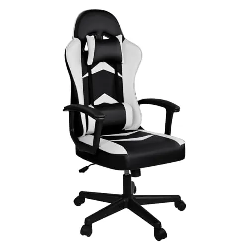 Silla Gaming Ergonómica Reclinable con Cojín Lumbar y Cervical | Respaldo Alto Acolchado | Altura ajustable | Ruedas Giratorias 360° y Reposabrazos | Ideal Ordenador, Oficina, Videojuego o Escritorio