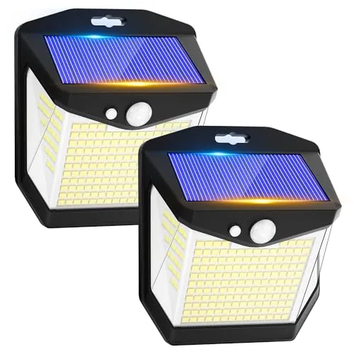 Luz Solar LED Exterior Jardin: 248 LED Luces Solares Sensor de Movimiento 270° Farolas Focos Solar Exteriores Lampara IP65 Lamparas Aplique Potente para con Iluminacion Terraza Lámparas 2 Paquete
