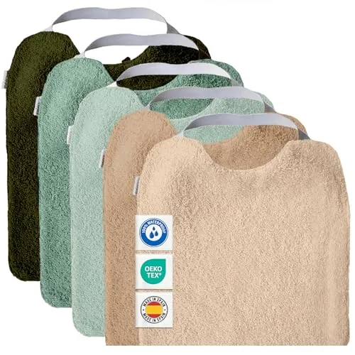 MIMUSELINA Baberos Bebe Impermeables Reutilizables | Babero Bebe Recien Facil de Poner | Babero con Certificación OEKO-TEX y Sin BPA | Hecho en Espana | Pack de 5 Baberos de Rizo Cactus