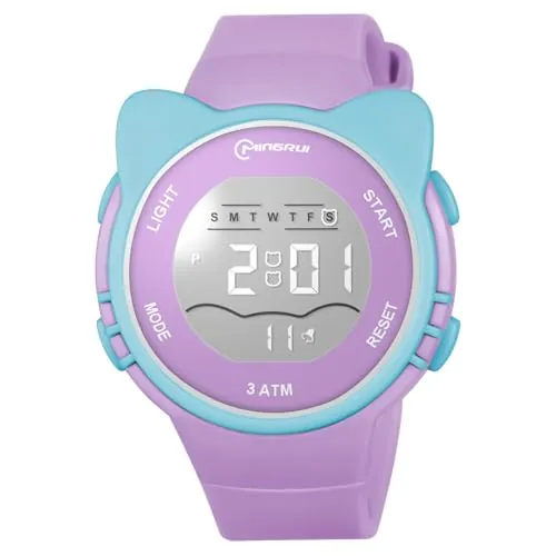 OFFCUP Reloj de Infantil, LED Reloj de Pulsera para Niño Niña, Relojes de Pulsera de Silicona para Niñas, Reloj Deportivo Resistente Agua 30m, Lindo Orejas Relojes Digitales para Niños 3-11 (Púrpura)