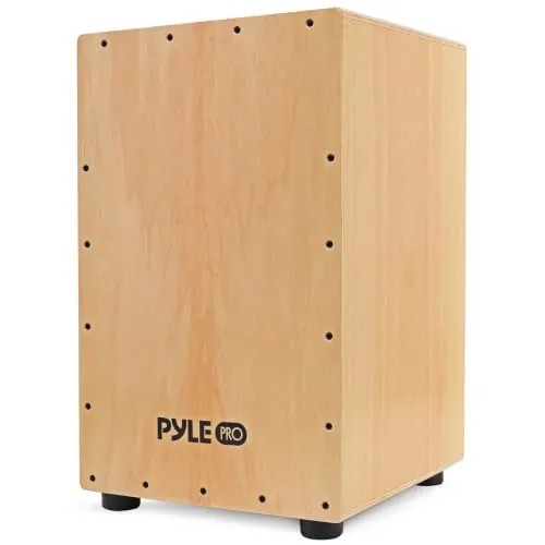 Pyle Cajón de Percusión, Caja Acústica de Madera de Abedul, Cuerdas de Guitarra Ajustables, Sonido Profesional, Compacto, Pies Antivibración, Ligero 5kg, Ideal para Todas las Edades