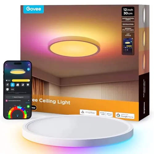 Govee RGBIC LED Plafón,30cm Lámpara Techo Inteligente, Plafon Techo 2400LM
