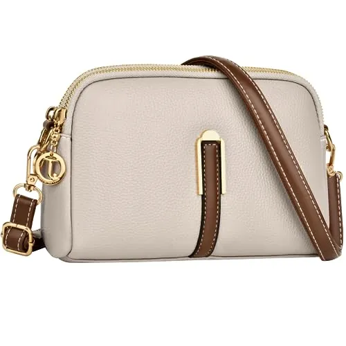 TEUEN Bandolera de Suave Cuero PU, Bolsos para Movil Bandolera Pequeña Mujer con Cremallera y Correa Ajustable Regalos de San Valentín y Navidad (albaricoque)