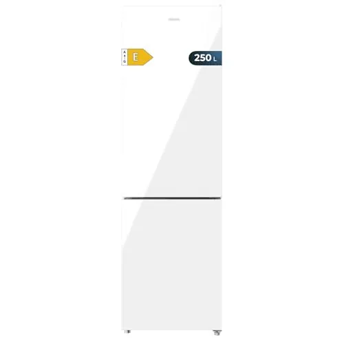 Cecotec Frigorífico Combi Bolero CoolMarket Combi 250 White Glass E. Clase Energética E Frigorífico Combi Cristal Blanco 180X55Cm, 250L, No Frost, Multi Air Flow, Sistema Fast Cooling