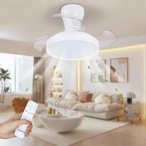 activeallbrite Ventilador de techo con luz, Motor DC, 38W, 6 Velocidades, Aspas retráctiles, 3000K-6500K, Función Verano-Invierno, Temporizador, Ø55CM.