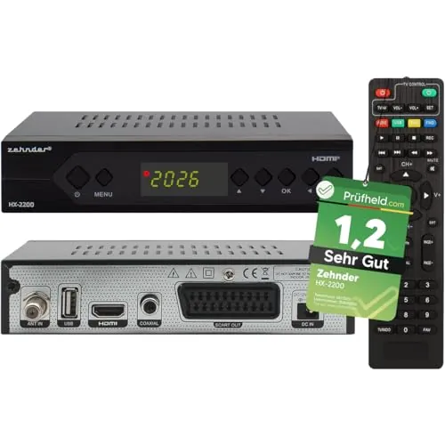 Zehnder HX 2200 - Receptor de satélite con función de grabación, compatible con HD, Full HD, receptor digital de satélite para antena parabólica, satélite, televisión por satélite, receptor HD, HDMI