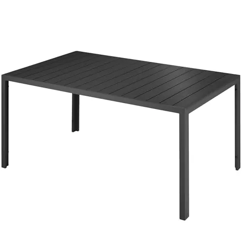 tectake® Mesa Jardín Exterior de Aluminio 150x90x74,5cm, Mesa Terraza, Patas Ajustables y Topes, Mueble Jardín Resistente a Intemperie, Fácil Montaje - Negro/Negro
