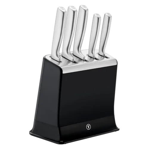 Tefal EverSharp, Set de 5 cuchillos, Bloque con afilador, Acero Inoxidable, Afilado duradero, K2976S04