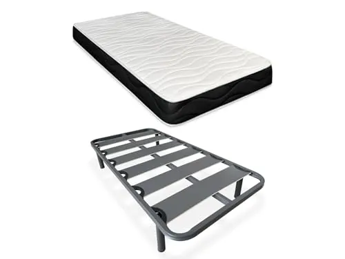 DUÉRMETE ONLINE - Cama Completa con Colchón Fresh Reversible (Cara Invierno/Verano) + Somier Reforzado 40x30mm con 6 Patas Metálicas Roscadas, 105 x 190