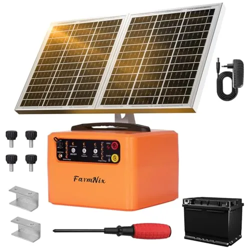 48KM Solar Pastor Electrico, 6KV-12KV pastor electrico Cerca eléctrica Controlador, 0.3-1.5J Cerca eléctrica Pastor para Cría de animales pastores, para Granja Pastar Jardín