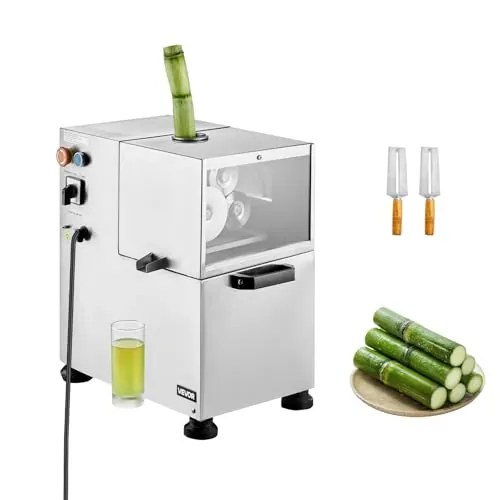 VEVOR Exprimidor de Caña de Azúcar Eléctrico 800 W, 300 kg/h, 4 Rodillos de Acero Inoxidable SUS 304 con Ajuste Automático, para Bares de Jugos, Puestos y Mercados Nocturnos, 550 x 380 x 520 mm