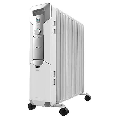 Cecotec Radiador Eléctrico de Aceite ReadyWarm 11000 Space. 11 Módulos, Bajo Consumo, 2500 W, 3 Niveles, Recogecables, Sistema de Seguridad, Ruedas, 25 m2