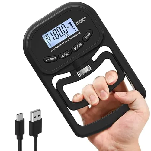 Inaepeak Entrenador de fuerza de agarre de 180 kg, dinamómetro de mano electrónico recargable, probador de fuerza digital con pantalla LCD, ajustable para ejercitadores