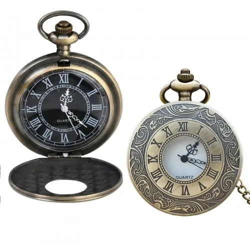 Ziyonix Reloj Bolsillo Hombre con Cadena, Vintage Reloj de Bolsillo de Cuarzo - Regalo Antiguo para Cumpleaños, Aniversario, Navidad, Día del Padre (Bronze)