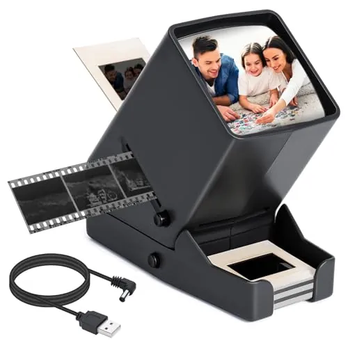 Visor de películas y diapositivas de 35 mm para diapositivas antiguas, película negativa/positiva, portátil, con iluminación LED, visor de escritorio de 3 aumentos con cable de alimentación USB o