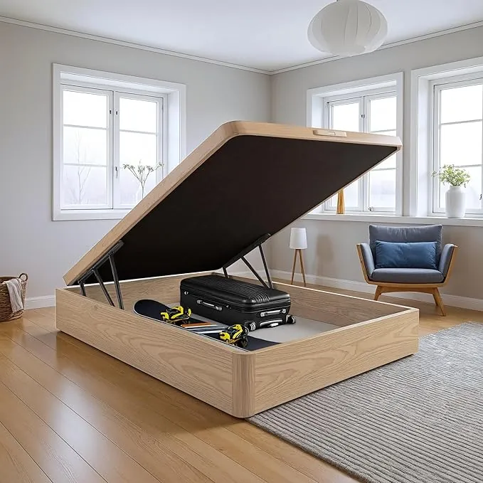 PIKOLIN Canapé Abatible de Madera con Gran Capacidad | Montaje y Retirada Usado Incluido | Esquinas Delanteras Redondeadas | 135x190 | Color Natural | 32 cm Altura | AIRBOX