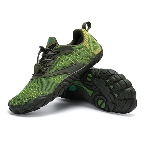 SAGUARO Mujer Hombre Zapatillas Barefoot Minimalista Respirable Calzado Minimalista Zapatillas de Trail Running Verde Bosque,Gr.42