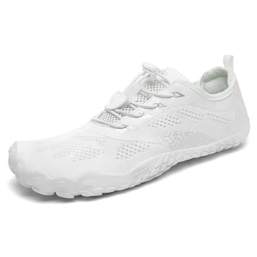 SAGUARO Mujer Barefoot Hombre Zapatillas Minimalistas Ligera Calzado Barefoot Cómodas Zapatos de Trail Running para Zero Drop Soles Blanco,Gr.42