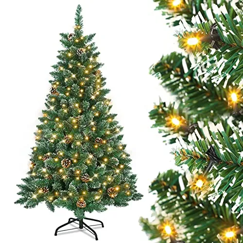 UISEBRT Árbol de Navidad Artificial con Luces LED, Efecto nevado, con Soporte de Metal, Árbol de Navidad de PVC para Decoración Navideña, 180cm