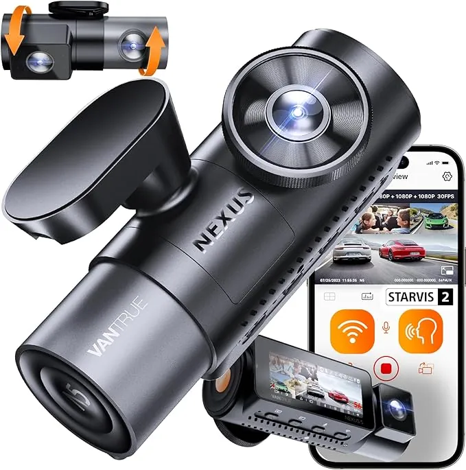 VANTRUE N5 Cámara de Coche Dashcam 4 Canales para Coche 1944P+1080P+1080P+1080P/30FPS, 360° Delantera Trasera 5GWiFi, cámara de salpicadero controlada por Voz con GPS, HDR+ WDR, máx. 512G