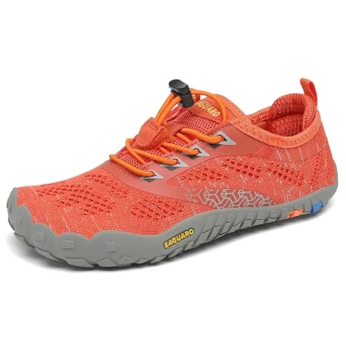 SAGUARO Barefoot Zapatillas de Trail Running Niños Niñas Minimalistas Zapatos de Deporte Antideslizantes Calzado Descalzos para Fitness Correr Montaña Senderismo Agua, Naranja, 33 EU