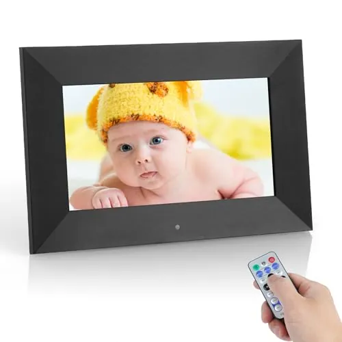Vicloon Marco de Fotos Digital de 7 Pulgadas con Remoto, Marco de Fotos Electrónico, Admite 32 GB de Memoria, Pantalla IPS HD de 1024×600, Comparte Fotos Vídeos, Funciones de Calendario y Reloj