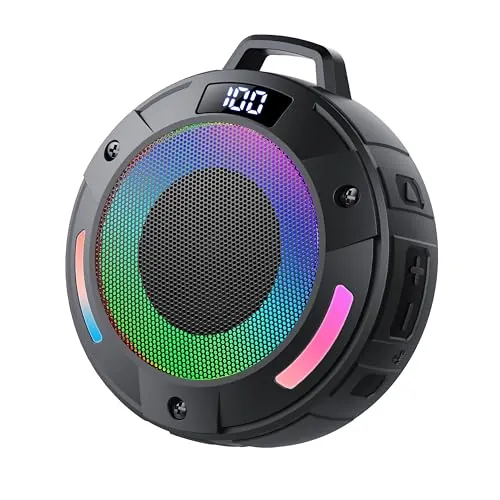 aowoka Altavoz Bluetooth Potente, Altavoz Bluetooth con Luz RGB, Sonido Potente, IPX7 Impermeable y Hermético Flotante, 24h Autonomía, TWS y Tarjeta TF, Altavoces para Ducha, Senderismo y Viajes