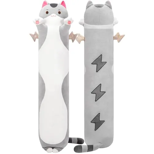 Mewaii Largo Gato de Peluche Almohada 50CM Suave de Gato de Animales Muñecas de Peluche Gato Gris Juguetes Regalo para Niños