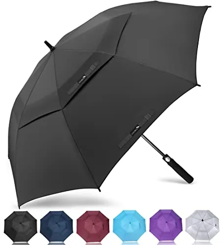 ZOMAKE Paraguas Golf Antiviento Automatico 68 Pulgadas,Extra Grande Paragua Resistente con Doble Toldo Venteado Impermeable A Prueba de Viento Palo Paraguas para Hombre Mujer(Negro)