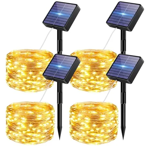 bitjam 4 Paquete Guirnaldas Luces Exterior Solar, 5+2M 50 LED 8 Modos Luces Solares LED Exterior Jardin, Impermeable IP65 Luz Navidad Exteriors Solares para Exteriores Decoracion Arbol, Blanco Calido