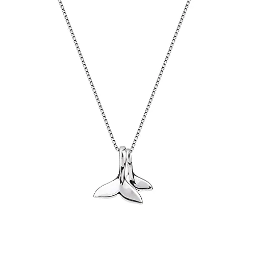 IMINI Collar de plata de ley con doble cola de sirena para mujeres, niñas y hombres, delicado colgante de cola de ballena pulida, cadena de 45,7 cm, plata de ley, Plata esterlina, Nuevo