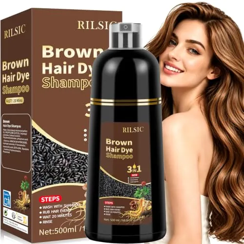 Brown Dye Shampoo 3 en 1 Cubre Canas, Champú Tinte Marrón Cobertura Canas