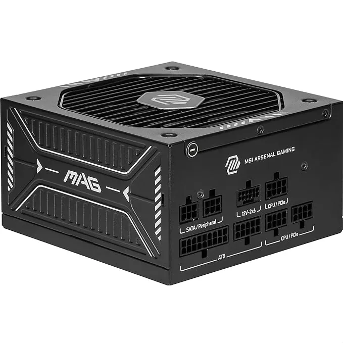 MSI mag A750GLS PCIe 5 – Fuente de Alimentación 750W 80 Plus Gold, Compatible con NVIDIA RTX Series, Conector 12VHPWR, Full Modular, Ventilador Silencioso – PSU Gaming