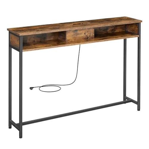 VASAGLE Mesa de Consola Delgada con Multienchufe, 2 Compartimentos