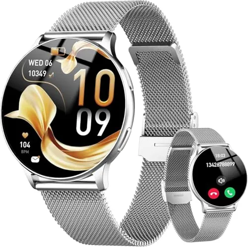 Reloj Inteligente Mujer, 1.32" AMOLED Smartwatch Mujer con Asistente de Voz, Monitor Sueño, Podómetro, Pulsómetro, 120+ Modos Deportivos Smart Watch con Llamadas y Notificación, IP68 para Android iOS