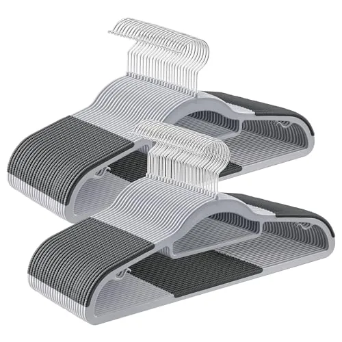 SONGMICS Juego de 50 Perchas de Plástico, Antideslizantes, Ahorra Espacio | 0,6 cm de Grosor, 42 cm de Largo, Gancho Plata Giratorio de 360°, Gris, Colección BREANNA CRP20G50