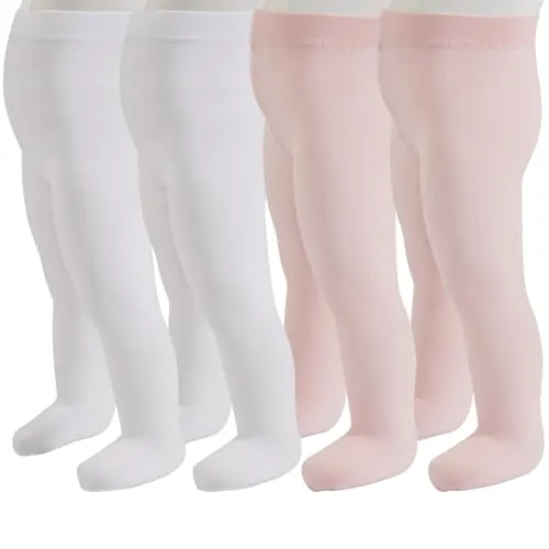 PIKY PACK 4 Pares Medias de Bebe, Medias para niñas, Panty Bebe Microfibra 40 DEN, Rosa, Blanco, Made in Italy (FR/ES, Edad, 6 meses, 2 Pares Blanco + 2 Pares Rosa)